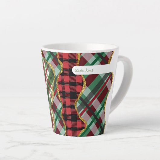 Kerstmis glitter plaid grid latte mok (Rechterhoek)