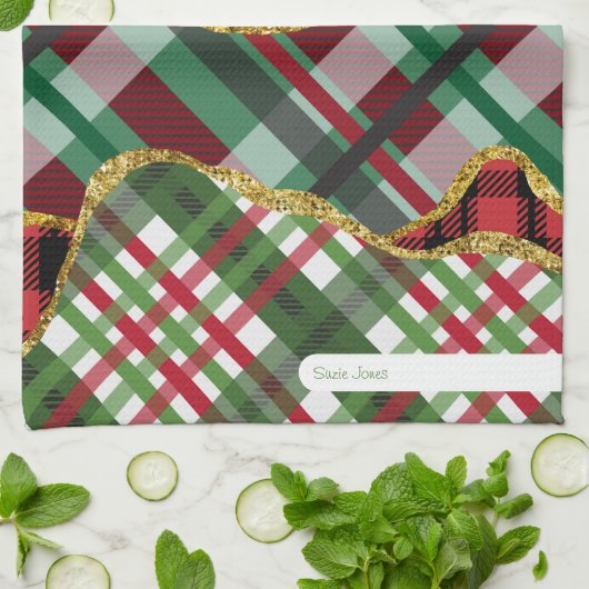 Kerstmis glitter plaid grid theedoek (Gevouwen)