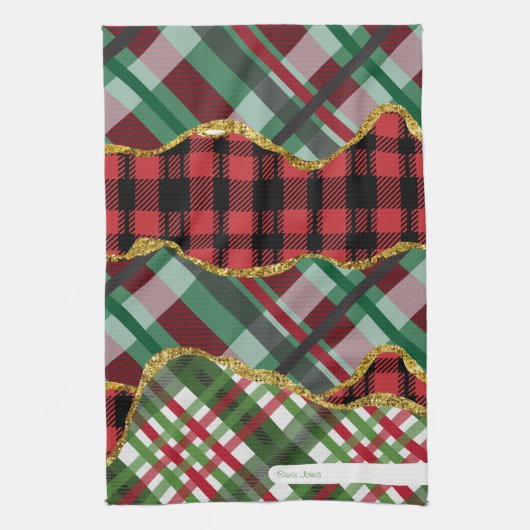 Kerstmis glitter plaid grid theedoek (Verticaal)