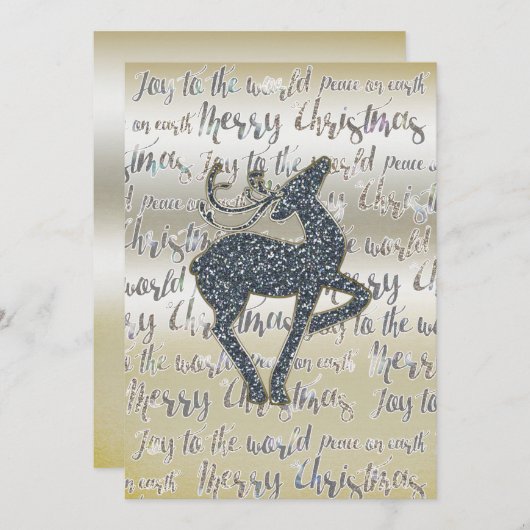 Kerstmis Glitter RENDIER Vakantie uitnodiging (Voorkant / Achterkant)