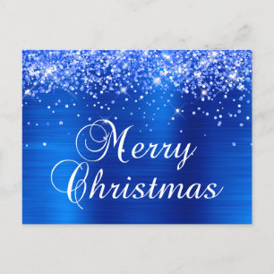 Kerstmis Glitterende Koninklijk Blauwe Folie Feestdagenkaart