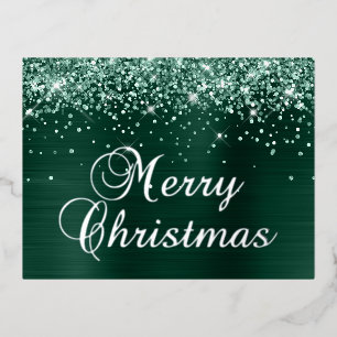 Kerstmis Glitterende Pijnboom Groen Folie Feestdagen Briefkaart
