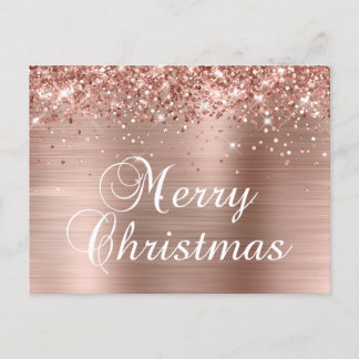 Kerstmis Glitterige Roze Gouden Folie Feestdagenkaart