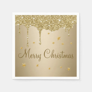 Kerstmis glitterij druipend goud en sterren servet