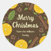 Kerstmis glühwein kruidig bruin ronde sticker (Voorkant)