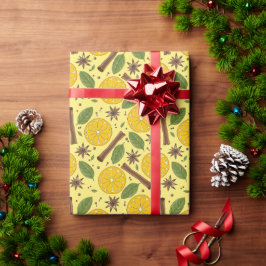 Kerstmis glühwein kruidig geel cadeaupapier