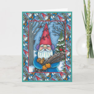 KERSTMIS GNOME, Eekhoorn, SPECHT & KARDINAAL Feestdagen Kaart