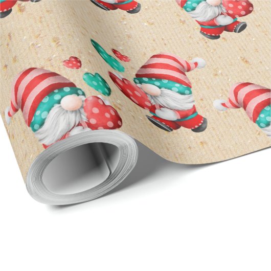 Kerstmis Gnome Gouden Glitter Cadeaupapier (Rol Hoek)