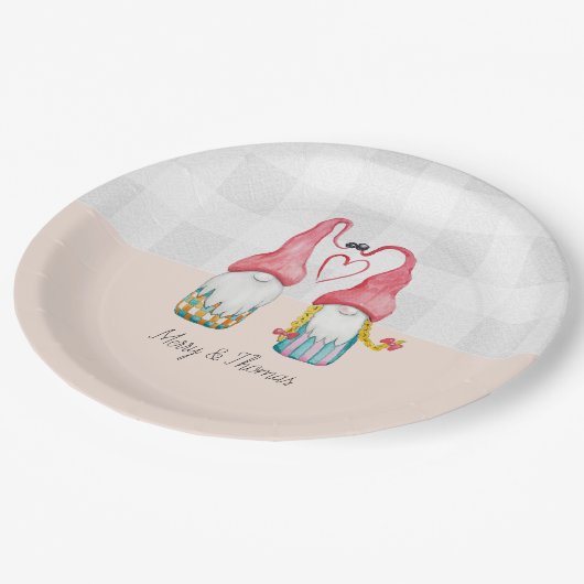 Kerstmis Gnome In Liefde Waterverf Handgeschilderd Papieren Bordje (Gekanteld)