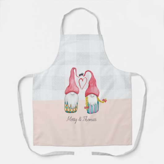 Kerstmis Gnome In Liefde Waterverf Handgeschilderd Schort (Voorkant)