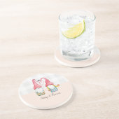 Kerstmis Gnome In Liefde Waterverf Handgeschilderd Zandsteen Onderzetter (Zijkant)