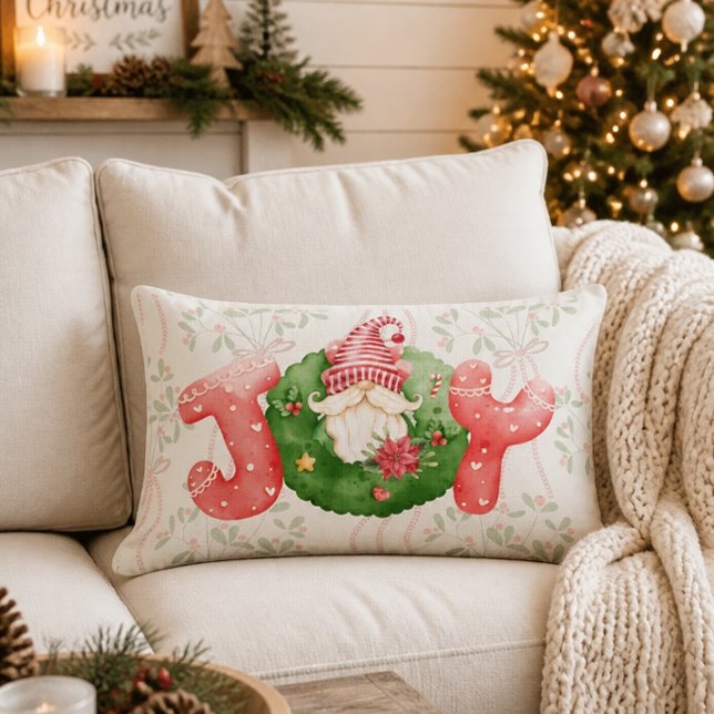 Kerstmis Gnome Kabouter Vrolijkheid in Waterverf Kussen (Creator heeft geüpload)