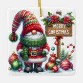 Kerstmis Gnome Kunst – Festive Vakantie Keramisch Ornament (Voorkant)