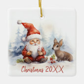 Kerstmis Gnome Met Fawn Keramisch Ornament (Voorkant)