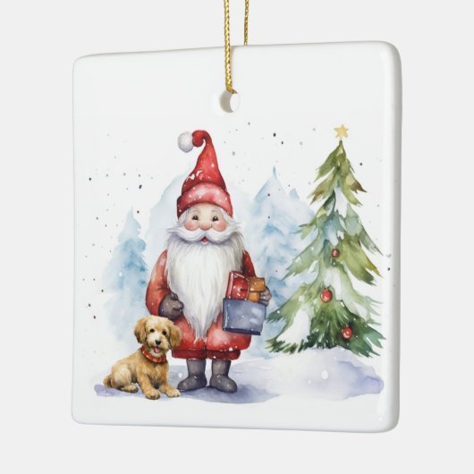Kerstmis Gnome met Gift Keramisch Ornament (Links)