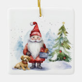 Kerstmis Gnome met Gift Keramisch Ornament (Voorkant)
