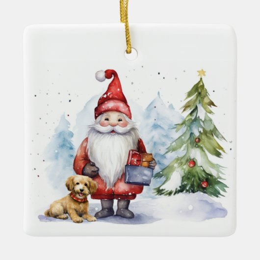 Kerstmis Gnome met Gift Keramisch Ornament (Voorkant)