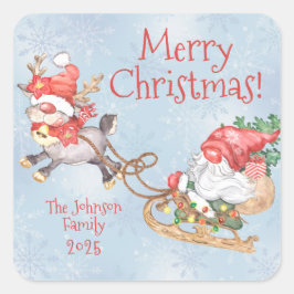 Kerstmis Gnome met Rendier Schattige Gepersonalise Vierkante Sticker