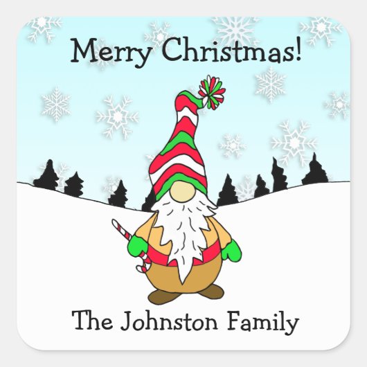 Kerstmis Gnome Persoonlijke feestdag Vierkante Sticker (Voorkant)