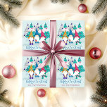 Kerstmis Gnome Schattige en Kleurrijk Gepersonalis Cadeaupapier<br><div class="desc">Kerst Gnome inpakpapier dat u kunt personaliseren. Het ontwerp is voorzien van schattige en kleurrijke kabouters in een bos van versierde kerstbomen. Prettige feestdagen De tekst luidt "happy christmas" in grillige typografie,  die u kunt bewerken naar U kunt ook uw eigen aftekening en naam (namen) toevoegen.</div>