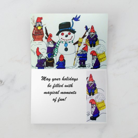 KERSTMIS, GNOMEN BOUWT EEN KAART VAN DE SNEEUWMAN (Binnen)