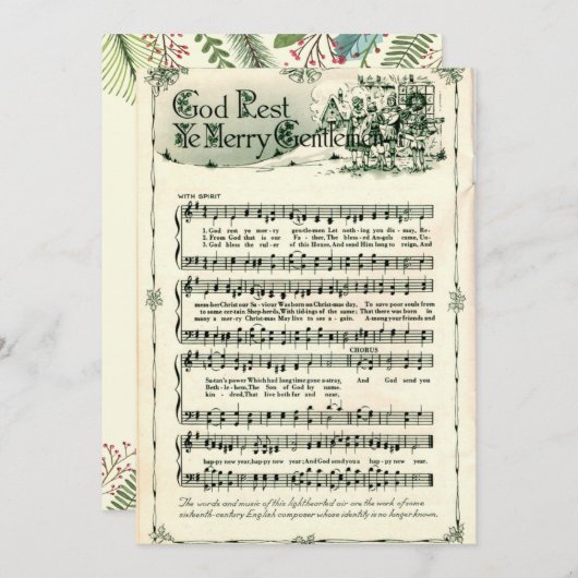 Kerstmis, Gods rust Ye Vrolijke Heren  Feestdagenkaart (Voorkant / Achterkant)