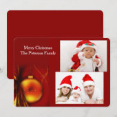 Kerstmis Gold Bauble met Red Two Photo Flat Kaart (Voorkant / Achterkant)