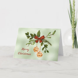 Kerstmis Gold Baubles Green-Waterverf Feestdagen Kaart