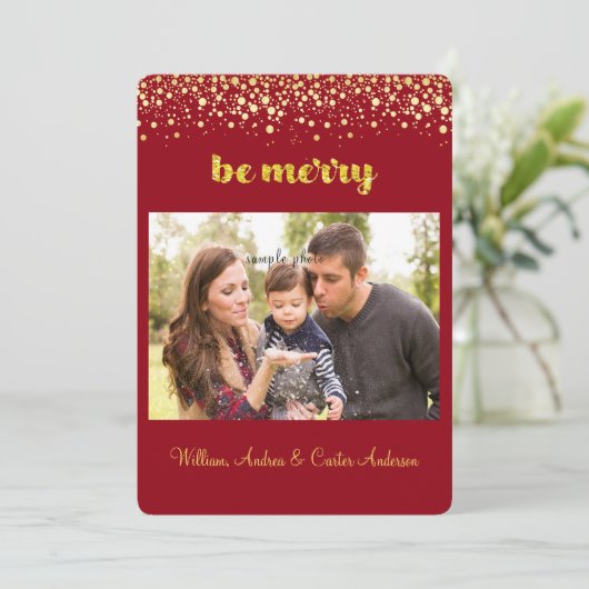 Kerstmis, Gold Confetti, aangepaste foto Feestdagenkaart (Staand voorkant)