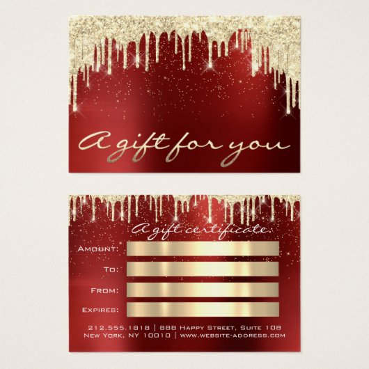 Kerstmis: Gold Confetti Gift Burgundy Red Visitekaartje (Voorkant /achterkant)