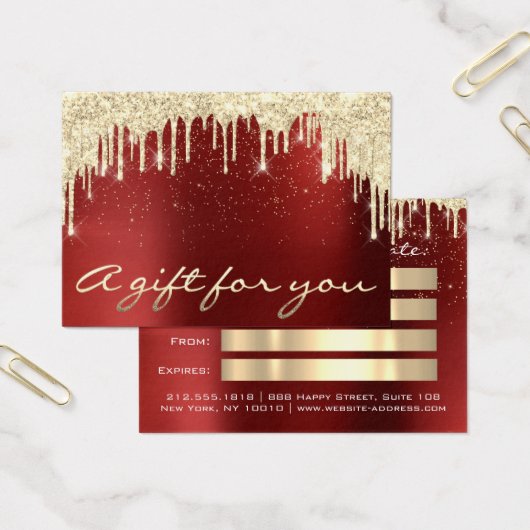 Kerstmis: Gold Confetti Gift Burgundy Red Visitekaartje (Kantoor)