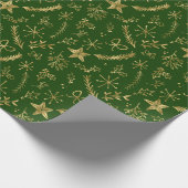 Kerstmis - Gold Shimmer Xmas Pattern - Green Cadeaupapier (Hoek)