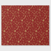 Kerstmis - Gold Shimmer Xmas Pattern - RED Cadeaupapier (Vlak)