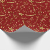 Kerstmis - Gold Shimmer Xmas Pattern - RED Cadeaupapier (Hoek)
