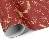 Kerstmis - Gold Shimmer Xmas Pattern - RED Cadeaupapier (Rol Hoek)