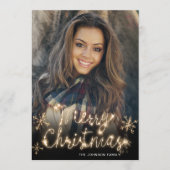 Kerstmis Gold Sparkle Script-script PHOTO-groet Feestdagenkaart (Voorkant)