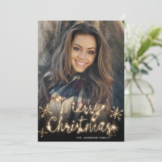 Kerstmis Gold Sparkle Script-script PHOTO-groet Feestdagenkaart (Staand voorkant)