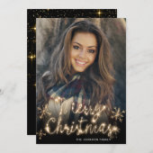 Kerstmis Gold Sparkle Script-script PHOTO-groet Feestdagenkaart (Voorkant / Achterkant)