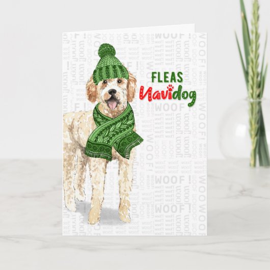 Kerstmis Golden Doodle Dog Fleas NaviDOG Feestdagen Kaart (Voorkant)