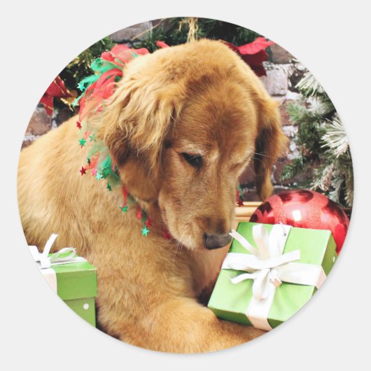 Kerstmis - Golden Retriever - Addison Ronde Sticker (Voorkant)