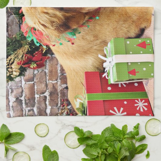 Kerstmis - Golden Retriever - Addison Theedoek (Gevouwen)