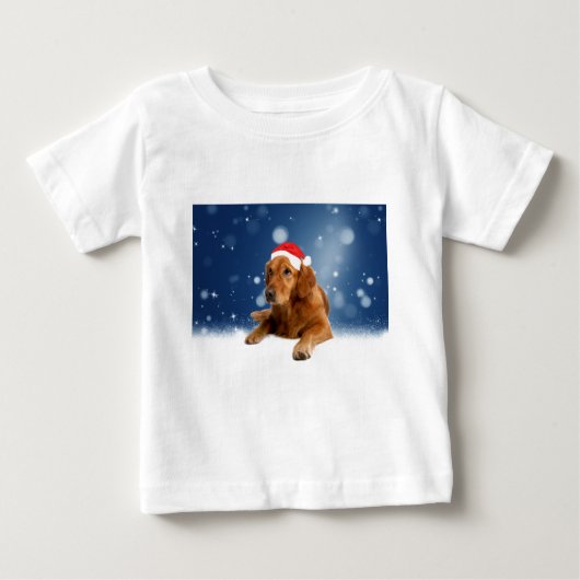 Kerstmis: Golden Retriever Dog Santa Hat Snow (Voorkant)