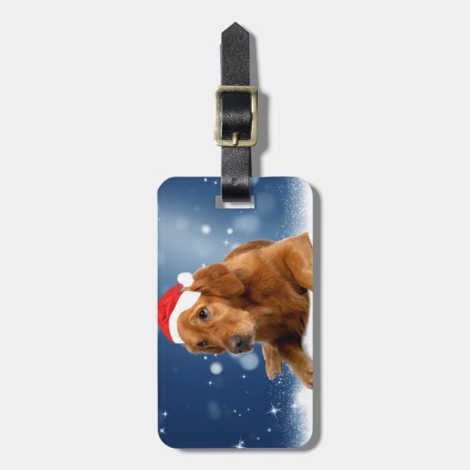 Kerstmis: Golden Retriever Dog Santa Hat Snow Bagagelabel (Voorkant verticaal)