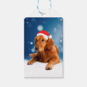 Kerstmis: Golden Retriever Dog Santa Hat Snow Cadeaulabel (Voorkant)