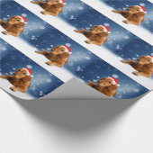 Kerstmis: Golden Retriever Dog Santa Hat Snow Cadeaupapier (Hoek)