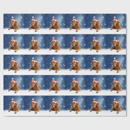 Kerstmis: Golden Retriever Dog Santa Hat Snow Cadeaupapier (Vlak)