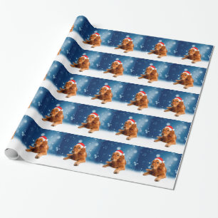 Kerstmis: Golden Retriever Dog Santa Hat Snow Cadeaupapier