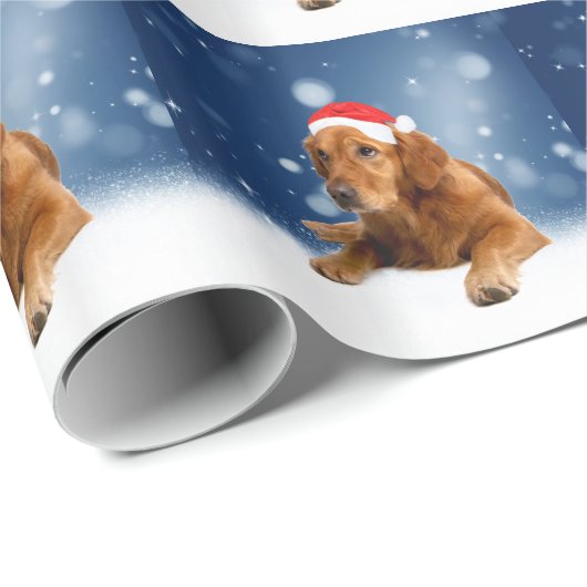 Kerstmis: Golden Retriever Dog Santa Hat Snow Cadeaupapier (Rol Hoek)