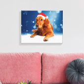 Kerstmis: Golden Retriever Dog Santa Hat Snow Canvas Afdruk (Insitu (Woonkamer))