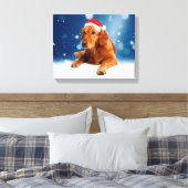Kerstmis: Golden Retriever Dog Santa Hat Snow Canvas Afdruk (Insitu (Slaapkamer))